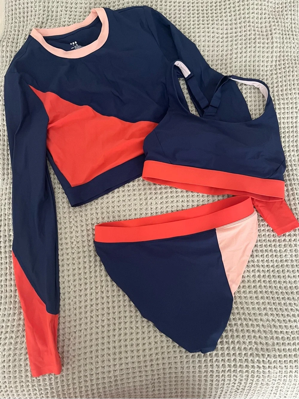 Title Nine Women’s Rash Guard Swim Set - Navy, Coral & Light Pink - Picture 1 of 8